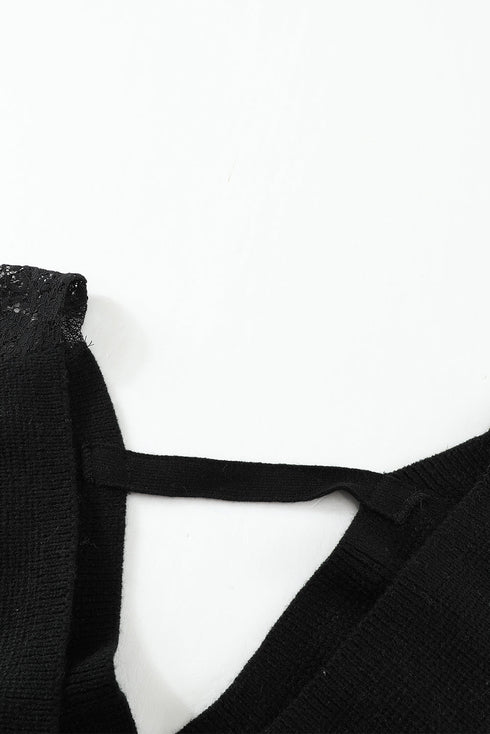 Sexy V Neck Surplice Hollow-Out Sweater With Lace Sleeves